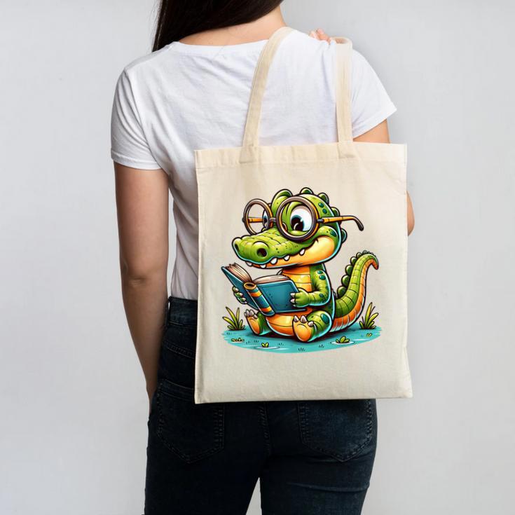 Alligator Reading a Book Animal Canvas Tote Bag