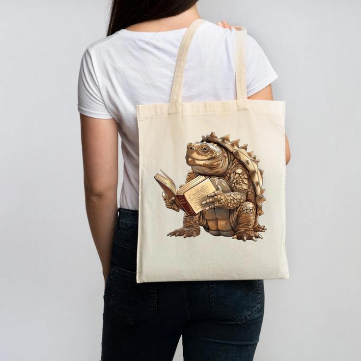 Alligator Snapping Turtle Reading A Book Canvas Tote Bag