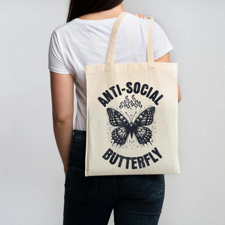 Anti-Social Butterfly Awkward Introvert Homebody Humor Canvas Tote Bag Anti-Social Butterfly Awkward Introvert Homebody Humor Canvas Tote Bag