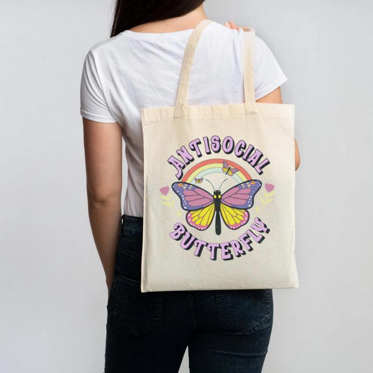 Antisocial Butterfly Groovy t For Introvert Men Women Girls Canvas Tote Bag