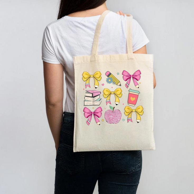 Apple Coquette Bow Books First Day Of School Back To School Canvas Tote Bag