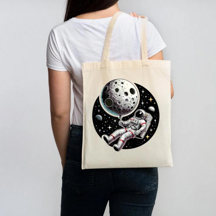 Astronaut Aesthetic Holding Moon Balloon Planets Introvert Canvas Tote Bag