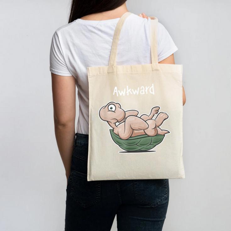 Awkward Turtle Upside Down Witty Comical Introvert Canvas Tote Bag Awkward Turtle Upside Down Witty Comical Introvert Canvas Tote Bag