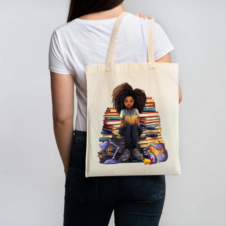 Back To School Afro Melanin Girl Reading Book Bookworm Canvas Tote Bag Back To School Afro Melanin Girl Reading Book Bookworm Canvas Tote Bag