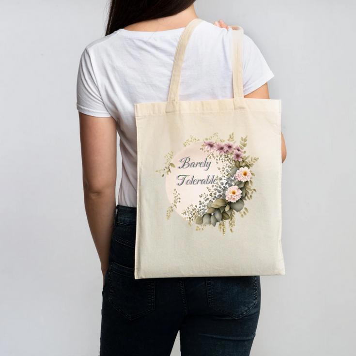 Barely Tolerable Book Lover Bookish Floral Bookworm Canvas Tote Bag