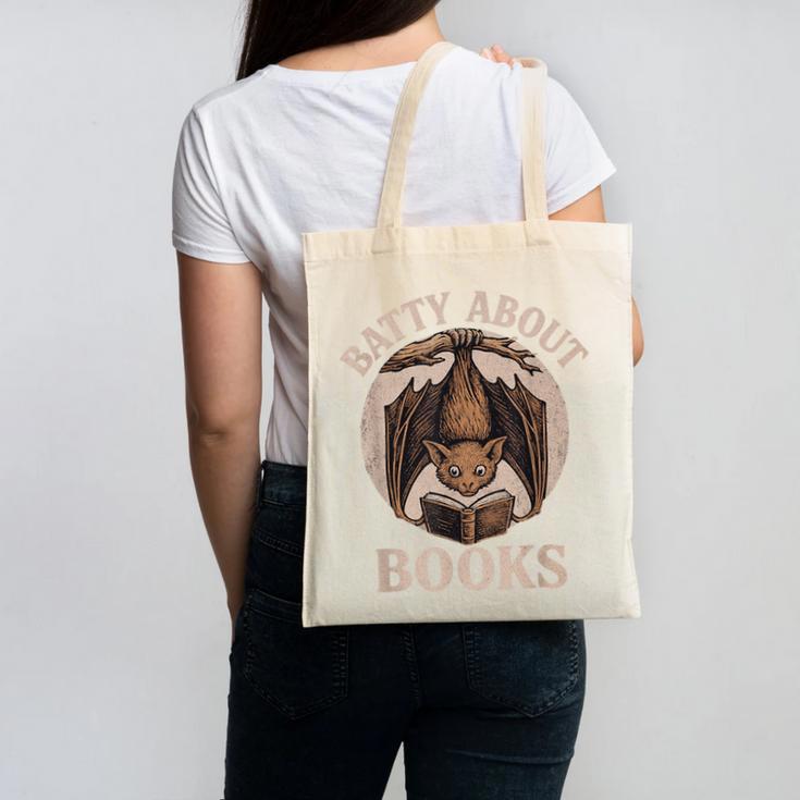 Batty About Books Reading Book Lover Men Women Distressed Canvas Tote Bag