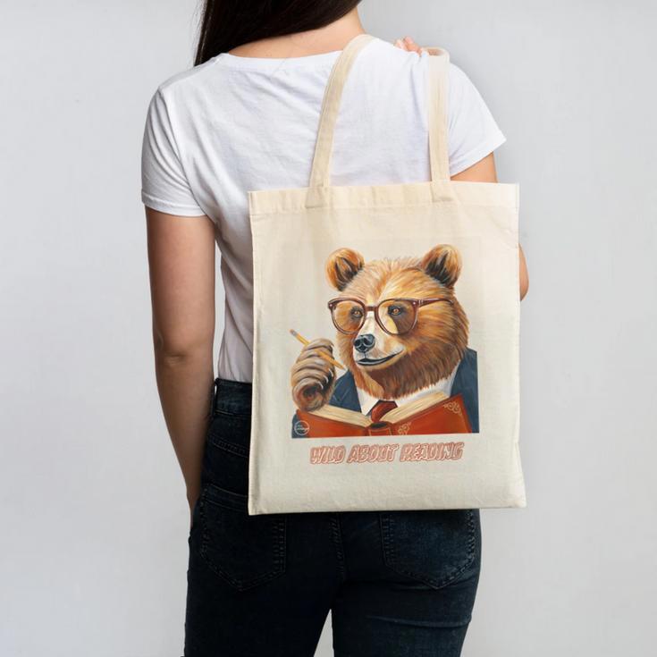 Bear Reading Book Glasses Library Zoo Teacher School Animal Canvas Tote Bag