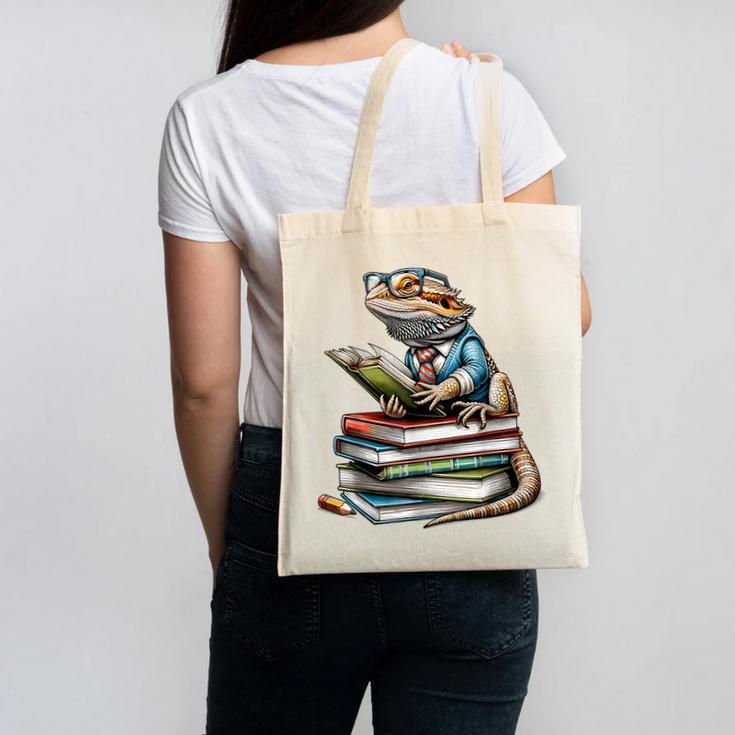 Bearded Dragon Reading Books Matching Bookworm Librarian Canvas Tote Bag