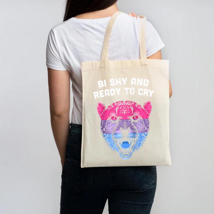 Bi Shy And Ready To Cry Bisexual Introvert Bi Pride Raglan Baseball Tee Canvas Tote Bag