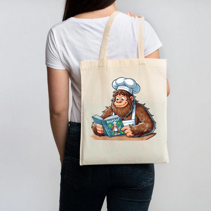 Bigfoot Reading a Cookbook Canvas Tote Bag