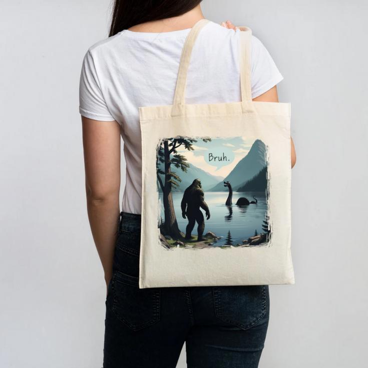 Bigfoot Sasquatch & Loch Ness Monster Introvert Bruh Canvas Tote Bag