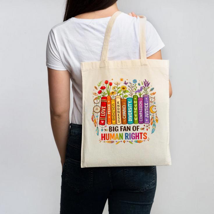 Boho Floral Book Big Fan Of Human Rights Liberal Protest Canvas Tote Bag