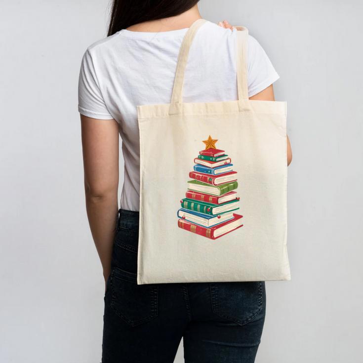 Book Christmas Tree Book Lover Teacher Librarian Men Women Canvas Tote Bag