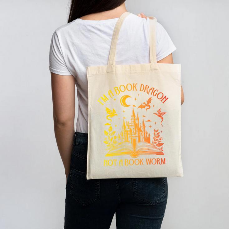 Book Dragon Not Book Worm Premium Canvas Tote Bag