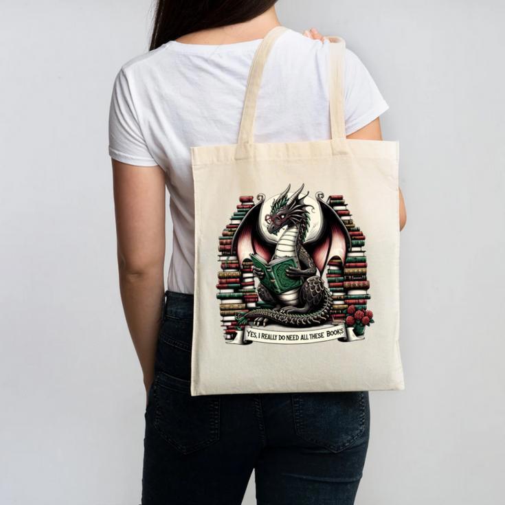 Book Dragon Yes I Really Do Need All These Books Canvas Tote Bag
