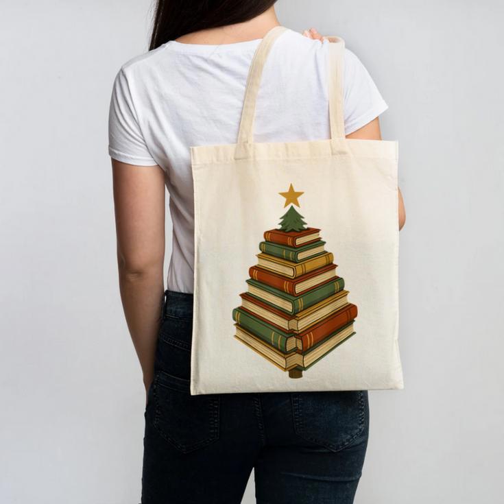 Book Lover Christmas Graphic For Librarians Canvas Tote Bag Book Lover Christmas Graphic For Librarians Canvas Tote Bag
