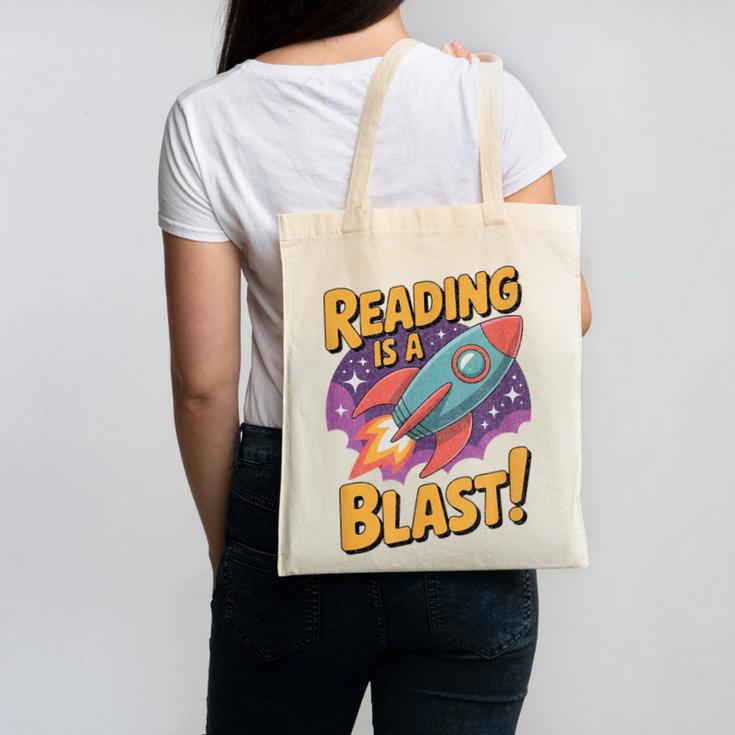 Book Lover Kids And Adults Reading Is a Blast Rocket Ship Canvas Tote Bag