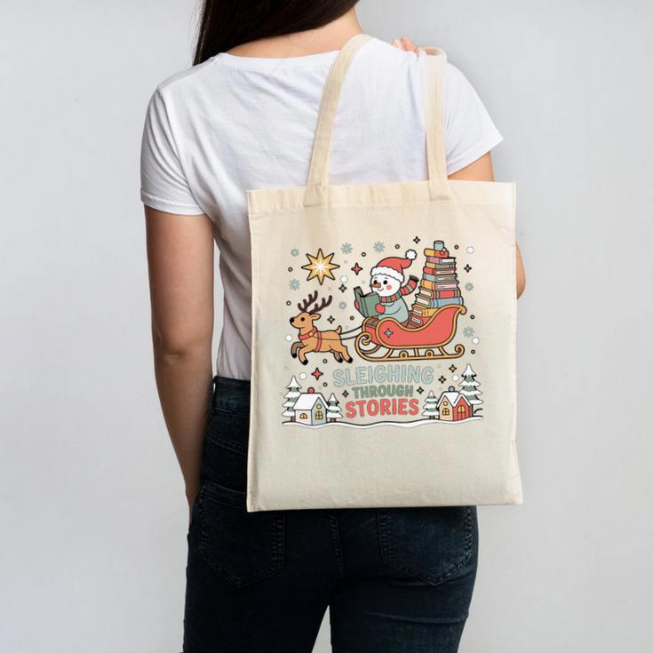 Book Lovers Winter Sleighing Through Stories Tee Premium Tri-Blend Canvas Tote Bag