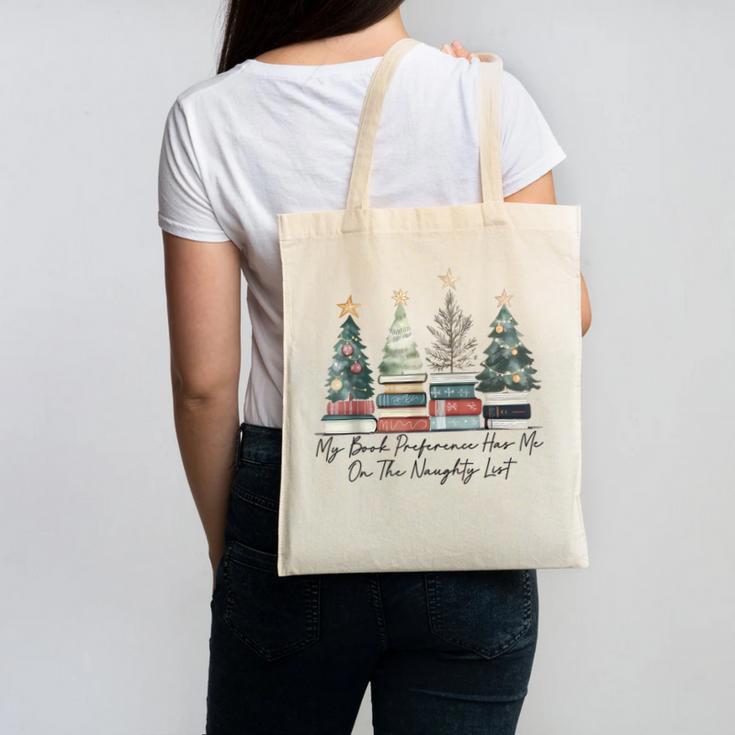 My Book Preference Has Me On The Naughty List Christmas Tree Canvas Tote Bag