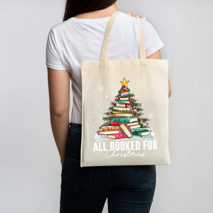All Booked For Christmas Book Christmas Tree Lights Xmas Canvas Tote Bag