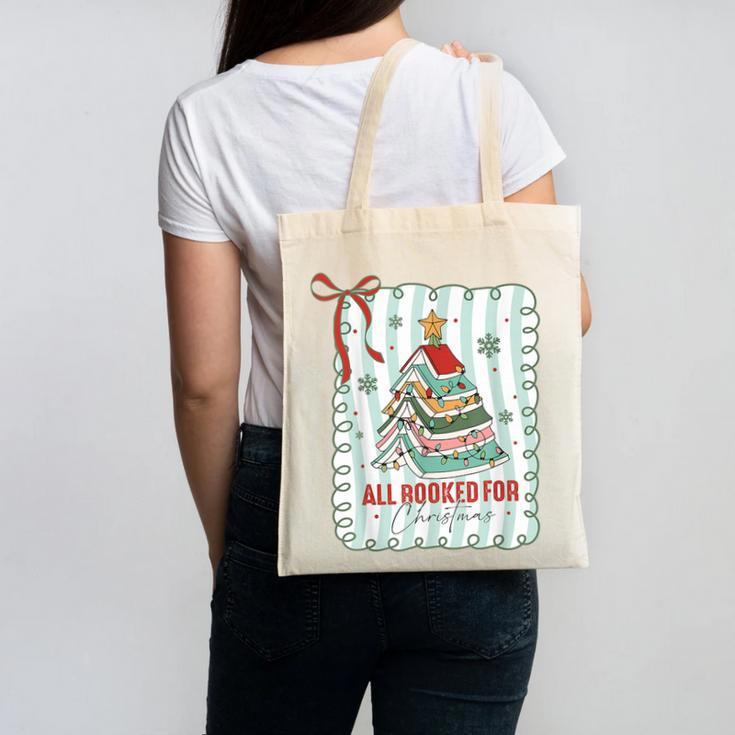 All Booked For Christmas Book Xmas Tree Coquette Bow Lights Canvas Tote Bag