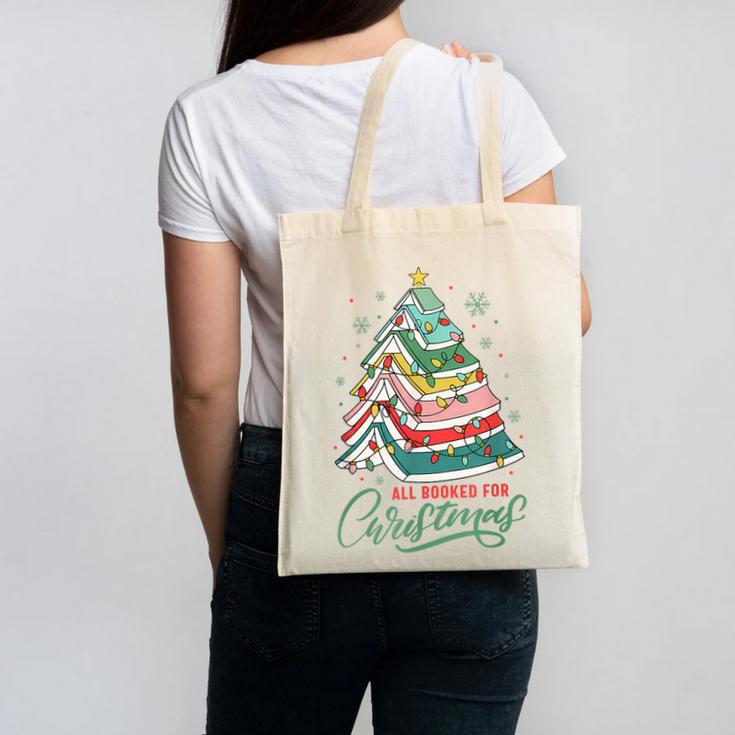 All Booked For Christmas Book Xmas Tree Lights Reading Girly Canvas Tote Bag