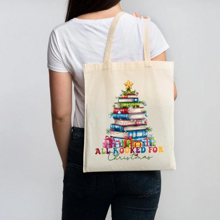 All Booked For Christmas Teacher Reading Student Bookworm Canvas Tote Bag