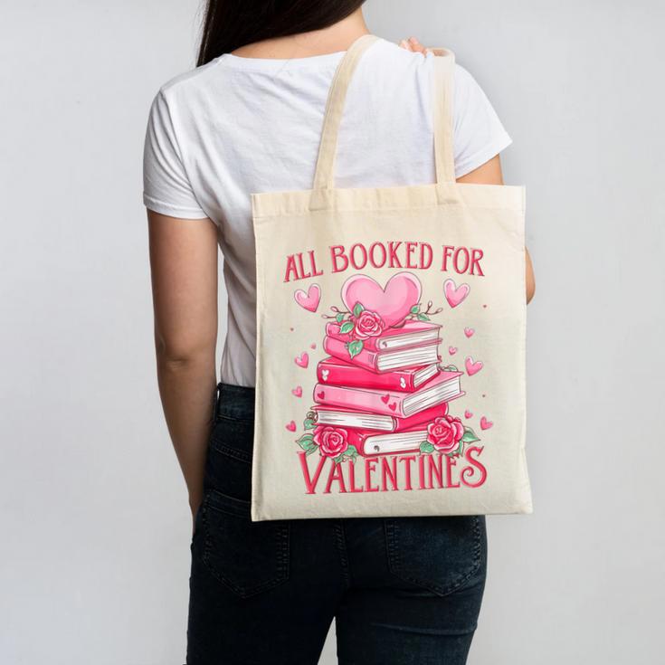 All Booked For Valentine Books Lover Teacher Floral Canvas Tote Bag