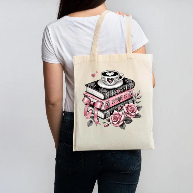 All Booked For Valentine's Coquette Bow Books Teacher Girly Canvas Tote Bag