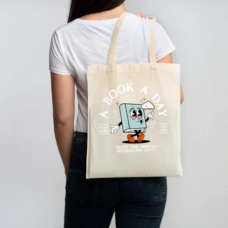Bookish Mental Health Book A Day Retro Read More Book Canvas Tote Bag