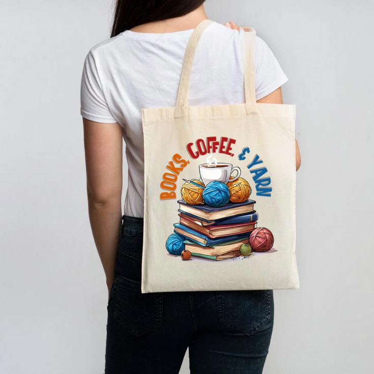 “Books Coffee & Yarn Enthusiast Cozy Reader Canvas Tote Bag