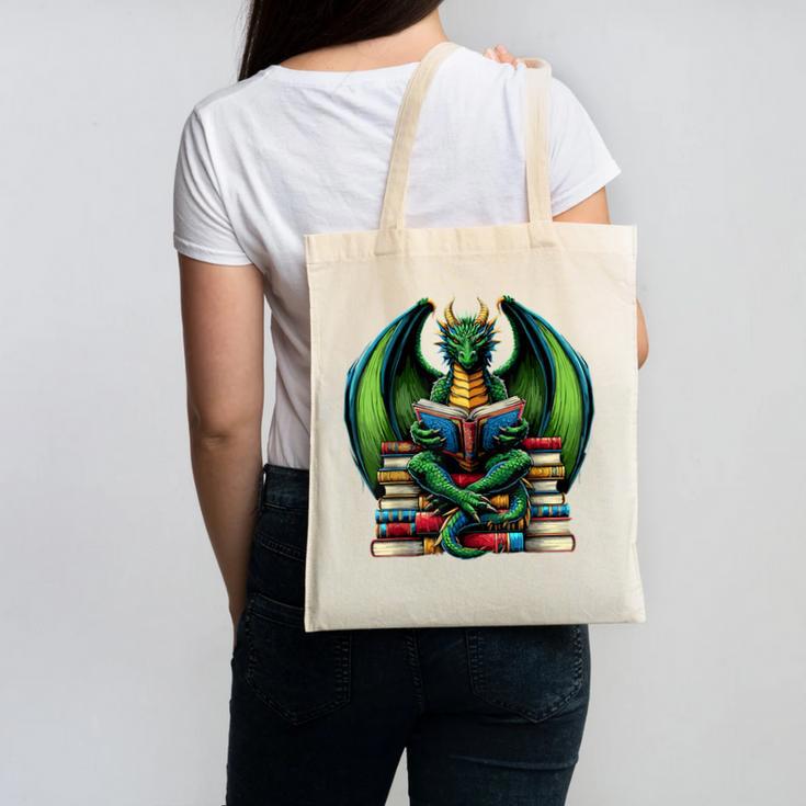 Books Dragon Reading Book Canvas Tote Bag Books Dragon Reading Book Canvas Tote Bag