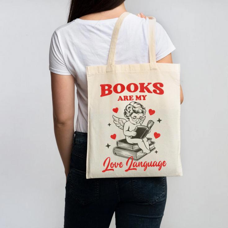 Books Are My LoveLanguage Cupid Valentines Canvas Tote Bag