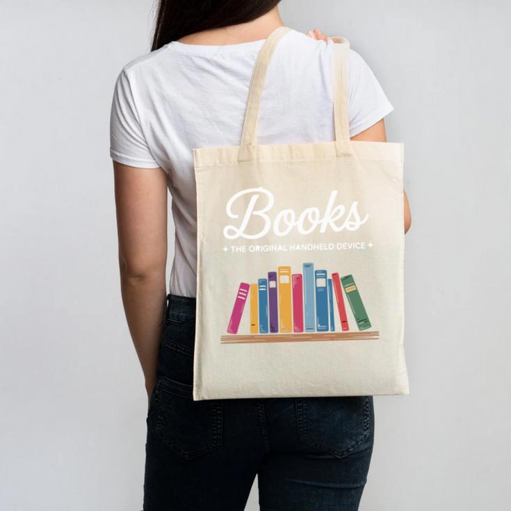 Books The Original Handheld Device Book Lovers Canvas Tote Bag