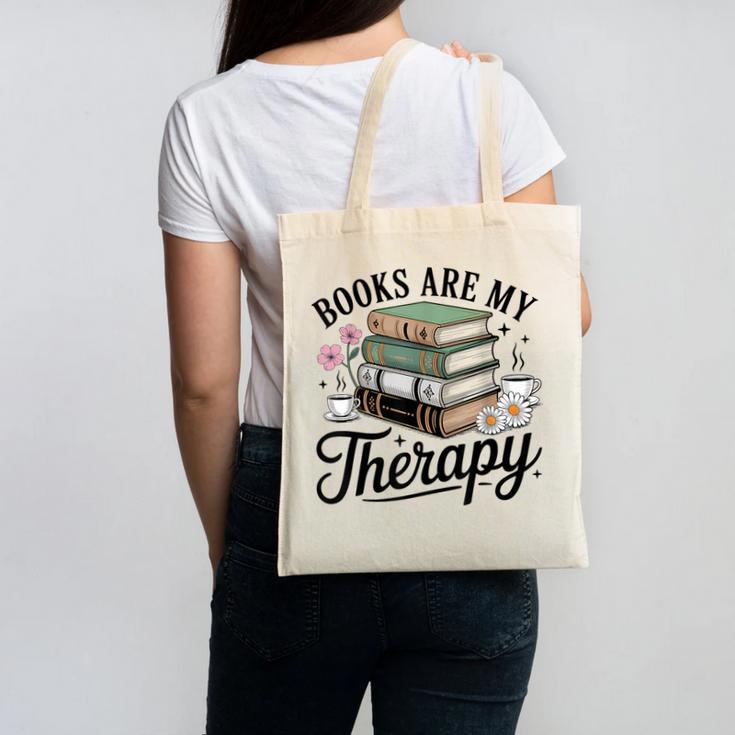 Books Are My Therapy Bookworm Reading Canvas Tote Bag