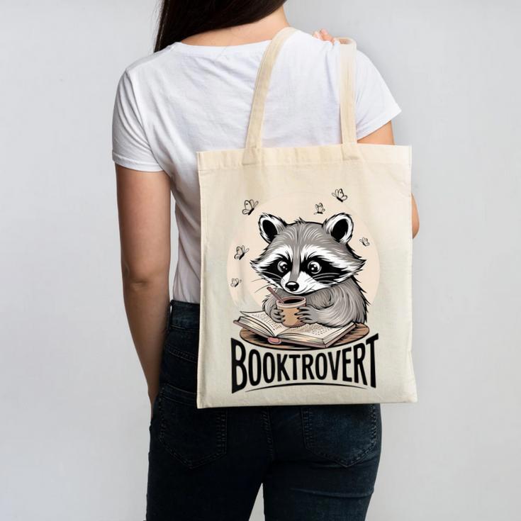 Booktrovert Raccoon Reading And Coffee For Book Lover Canvas Tote Bag