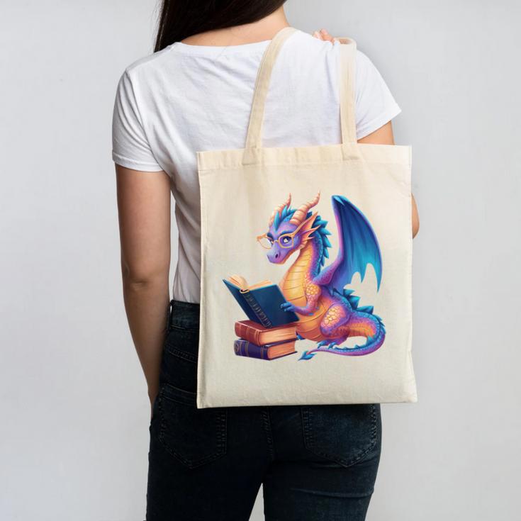 Bookworm Book Lover Women Girls Dragon Reading Canvas Tote Bag Bookworm Book Lover Women Girls Dragon Reading Canvas Tote Bag