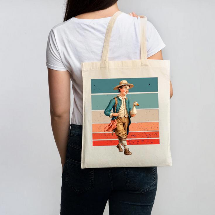 Boy Goose Vintage Rural Pastoral Charm Nostalgia Simple Life Canvas Tote Bag