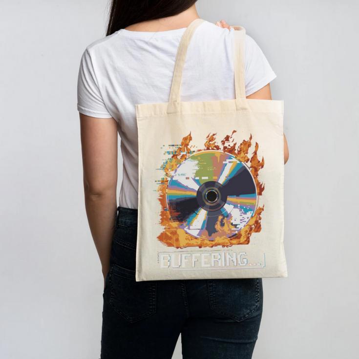 Buffering Glitched CD On Fire 2000s Nostalgia Canvas Tote Bag