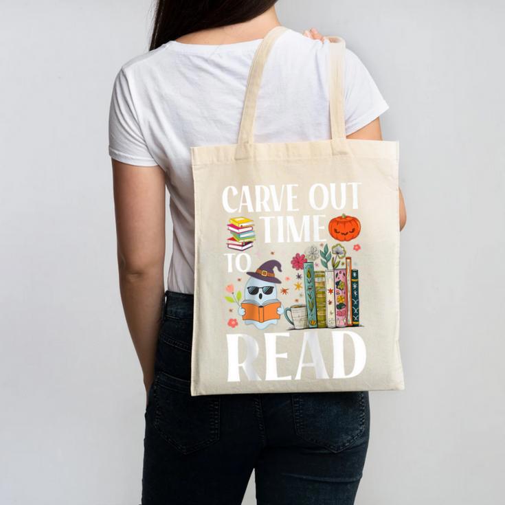Carve Out Time To Read Halloween Ghost Books Raglan Baseball Tee Canvas Tote Bag