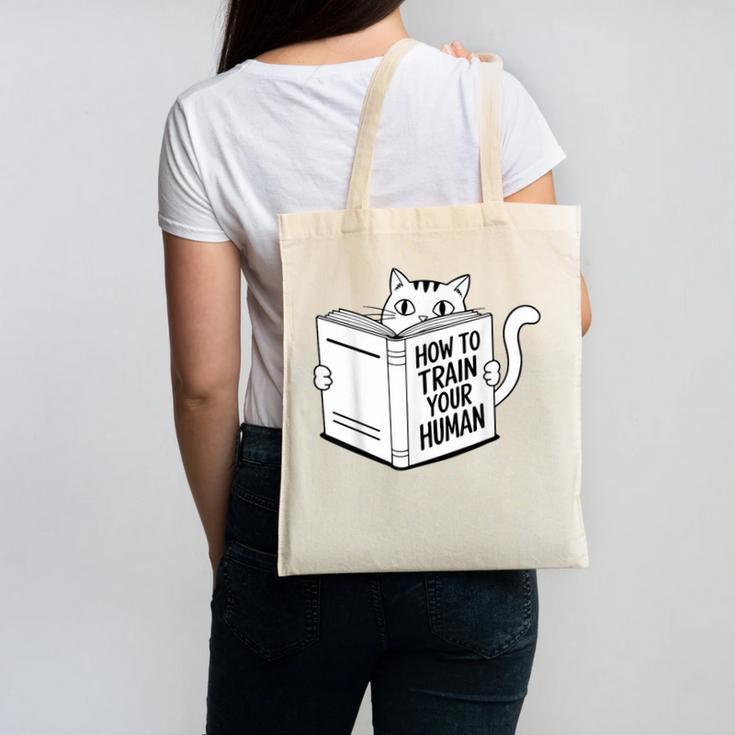 Cat Book Humor How To Train Your Human Canvas Tote Bag