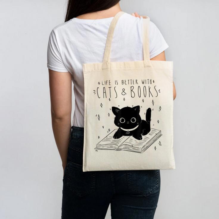 Cat Book For Women Life Is Better With Cats And Books Canvas Tote Bag