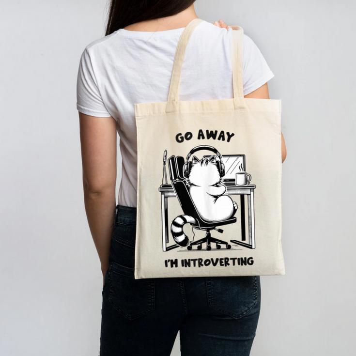 Cat With Coffee On Computer Go Away I'm Introverting Canvas Tote Bag