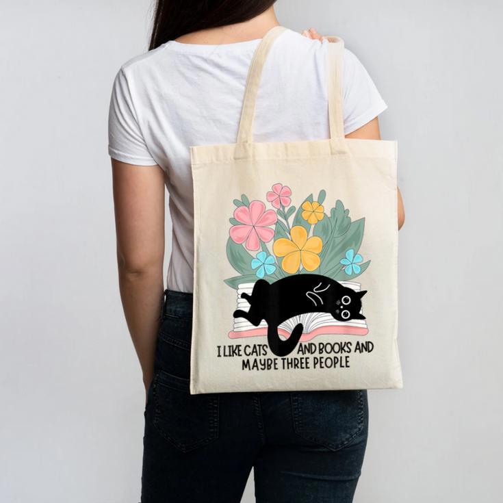 Cat Meme I Like Cats And Books And Maybe Three People Canvas Tote Bag