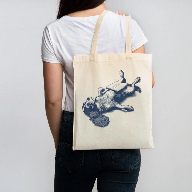 Cavalier King Charles Spaniel Book Nap Vintage Dog Mom Dad Canvas Tote Bag