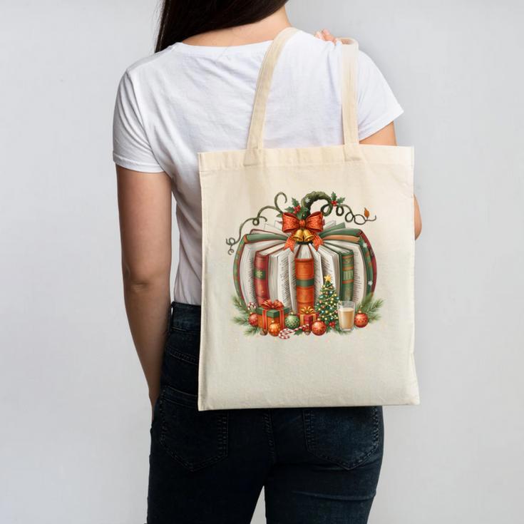 Christmas Book Pumpkin Reading Holiday Lovers Teacher Canvas Tote Bag