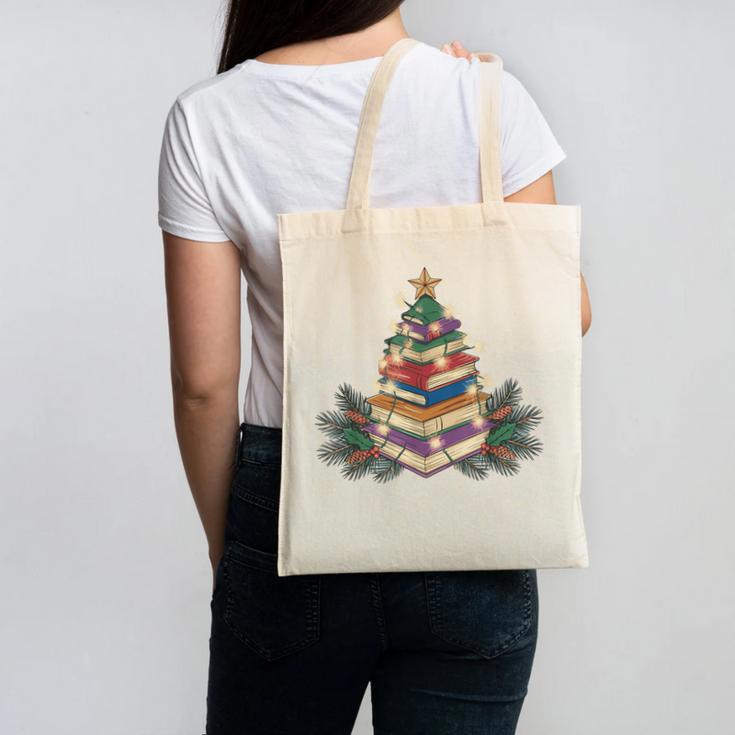 Christmas Book Reading Reader Xmas Bibliophile -Adult Christmas Tree Book Modern Canvas Tote Bag