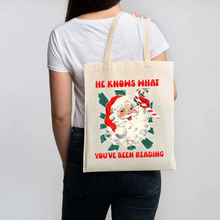 Christmas Bookish He Knows What You'Ve Been Reading Women Canvas Tote Bag
