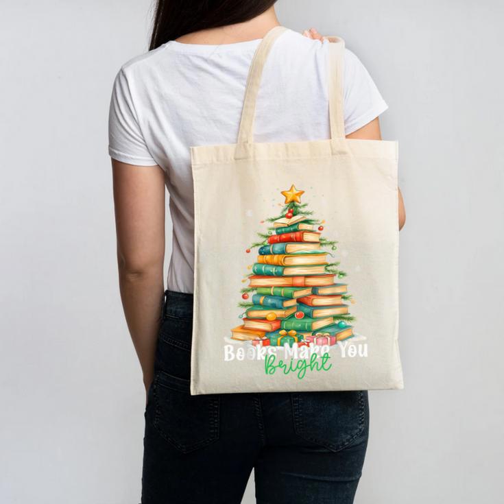 Christmas Books Make You Bright Librarian Teacher Book Lover Canvas Tote Bag
