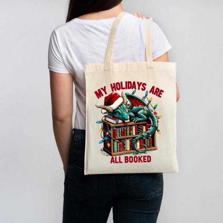 Christmas Dragon My Holidays Are All Booked Book Lovers Kids Canvas Tote Bag Christmas Dragon My Holidays Are All Booked Book Lovers Kids Canvas Tote Bag